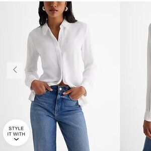 Express White Silk/Satin Button Down Shirt